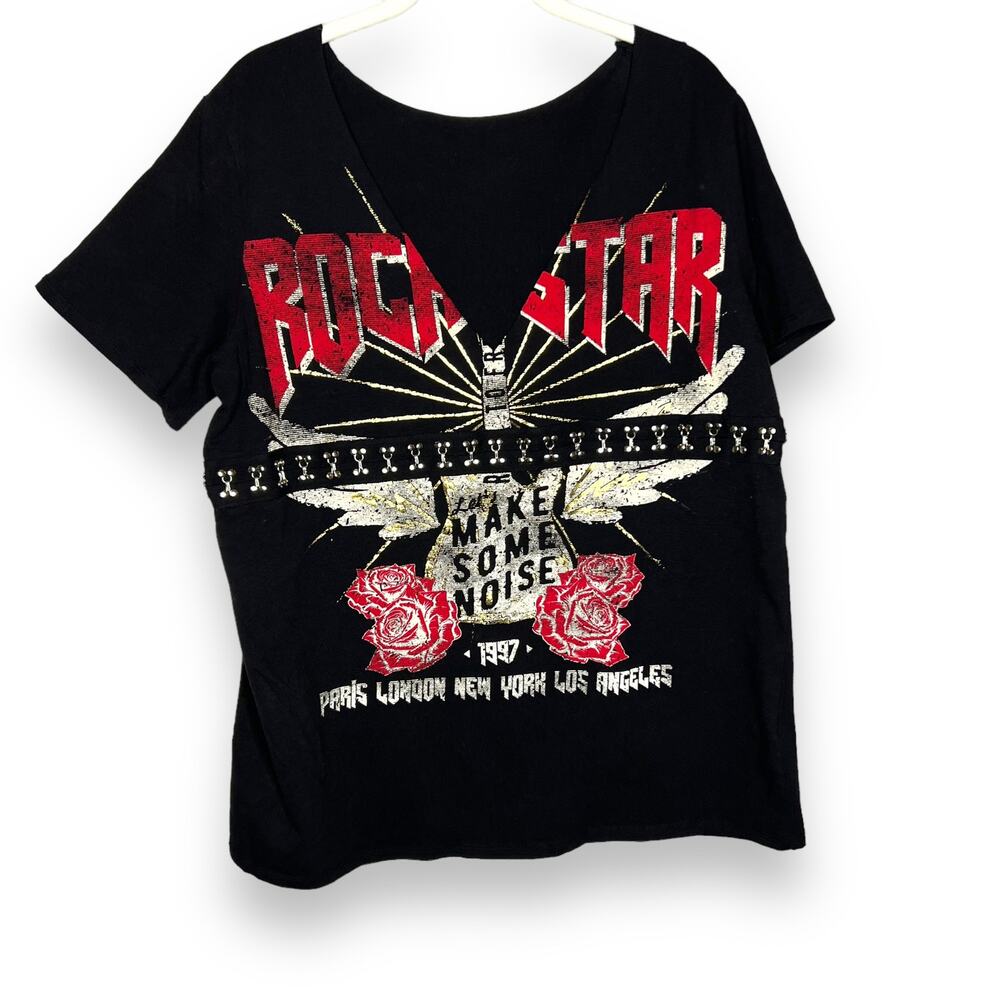 Rock Tour Black Graphic Tee With Large Hook And Eye Under Bust Size Large